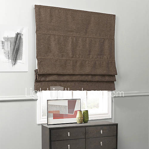 Contemporary Coffee Solid Polyester Blackout Roman Shade