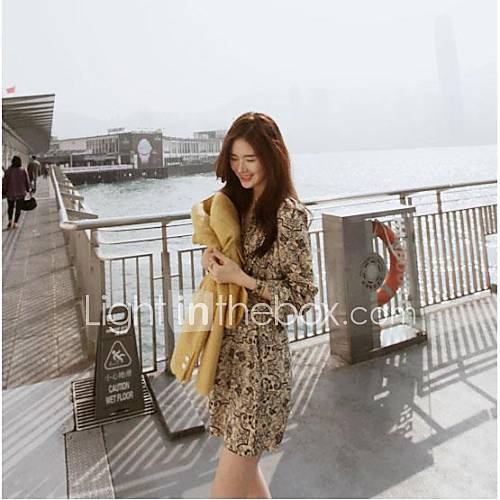 New Korea Ladies SpringSummer Floral Print Long Sleeve Casual Chiffon Dress