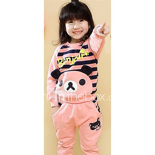 Girls Lovely Stripes Bear Long Sleeve Clothing Sets