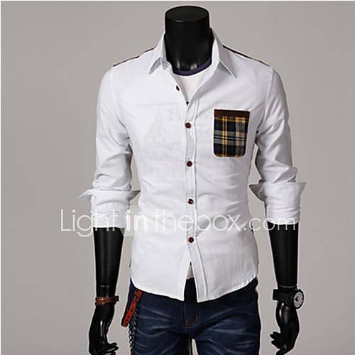 Mens Casual Fashion Stand Collar Contrast Color Long Sleeve Shirt