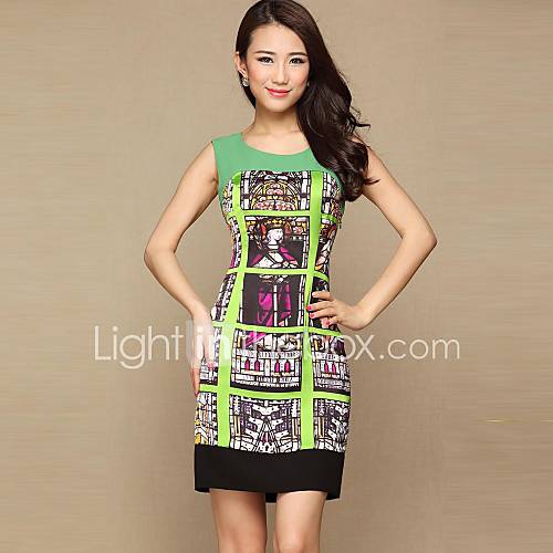 Womens Summer Print Sleeveless Vintage Bandage Party Dress