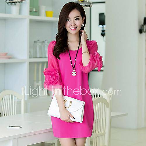 Womens Round Collar Flowers Temperament Dress