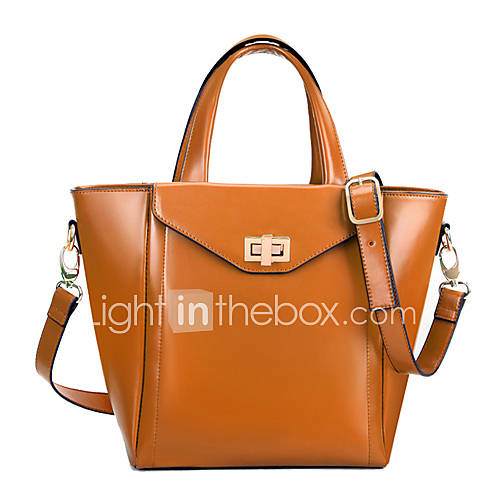 Global Freeman Womens Korean Fashion Two Use Solid Color Leather Tote(Brown)