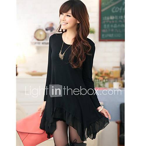 Womens Knitted Splicing Ruffle Loose Dress