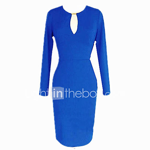 MS Blue V Neck Medal Lock Slim Fit D Ress