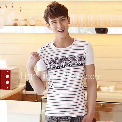 Mens Round Neck Slim Casual Short Sleeve Stripes T shirt(Except Acc)