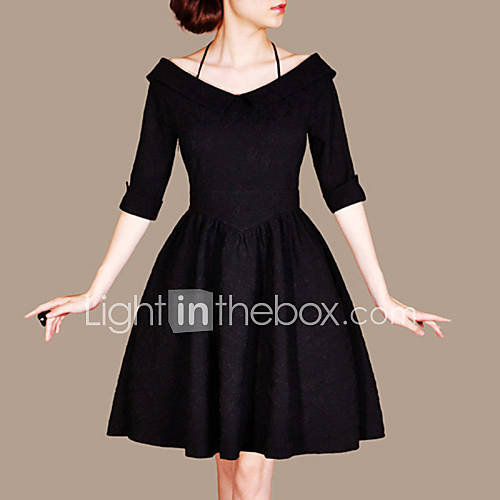 Lifver Womens Vintage Elegant Bubble Swing Black Dress