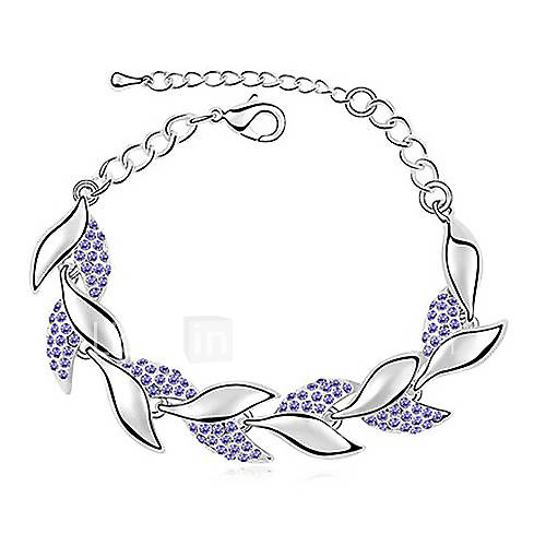 Xingzi Womens Charming Lilac Leaves Strands Crystal Link Bracklet