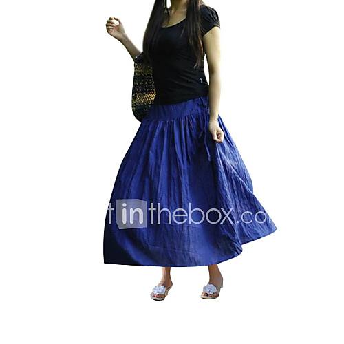 Womens Long Pleated Pure Folk Elastic Skirts