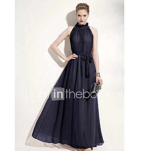 Womens Elegant Solid Maxi Dress with Belt