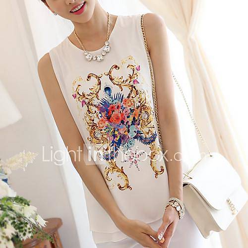 Womens Solid Color Print Fashion Sleeveless Chiffon Shirt