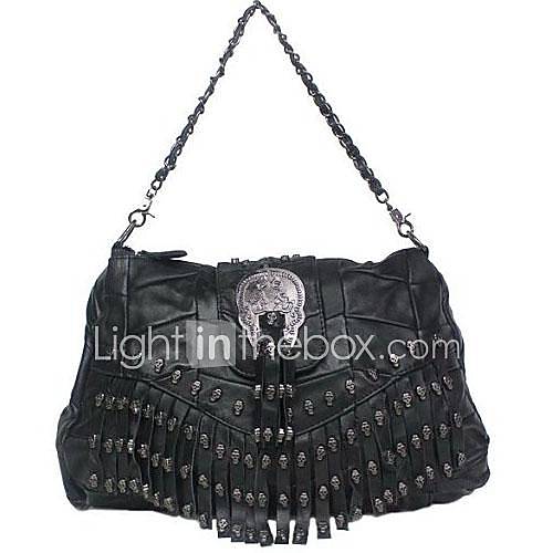 Women's Modern Punk Style Skull Sheepskin Rivet Tassel Shoulder ...