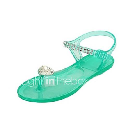 Plastic Womens Flat Heel Sling back Sandals with Rhinestone Shoes(More Colors)