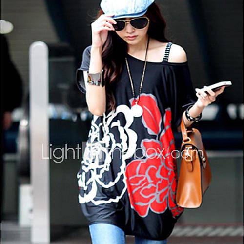 Womens Summer Dresses Korean Flower Printed Loose T shirt