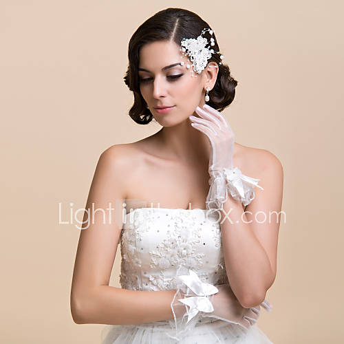 Lace/ Voile Fingertips Wrist Length Wedding Gloves