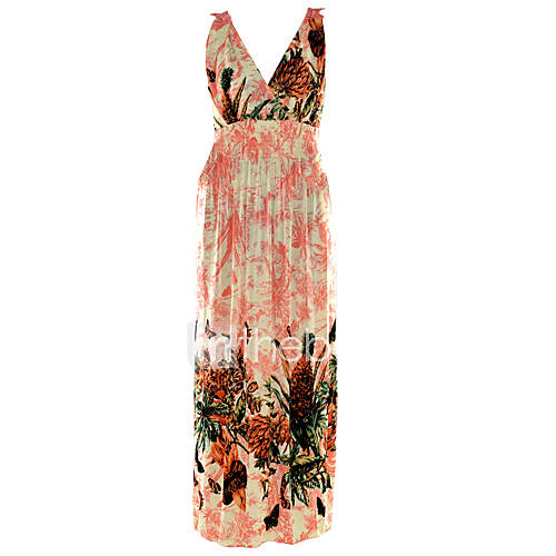 Womens V Neck Sexy Lace Cut Out Floral Print Dress