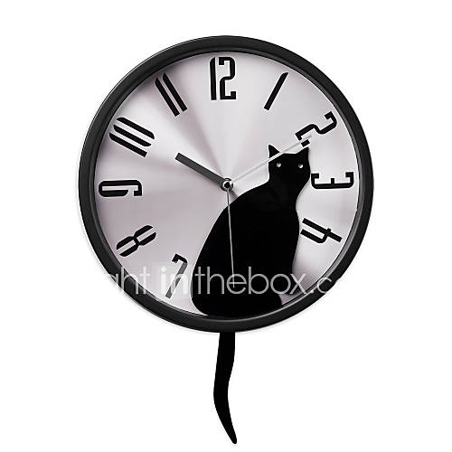12H Black Cat Style Metal Wall Clock With Pendulum