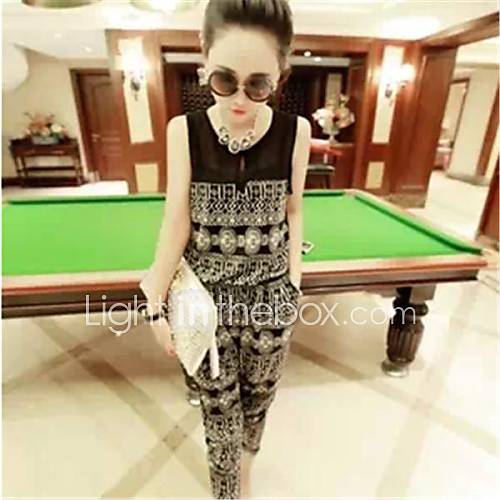 Womens New Fashion Vintage Print Chiffon Jumpsuit