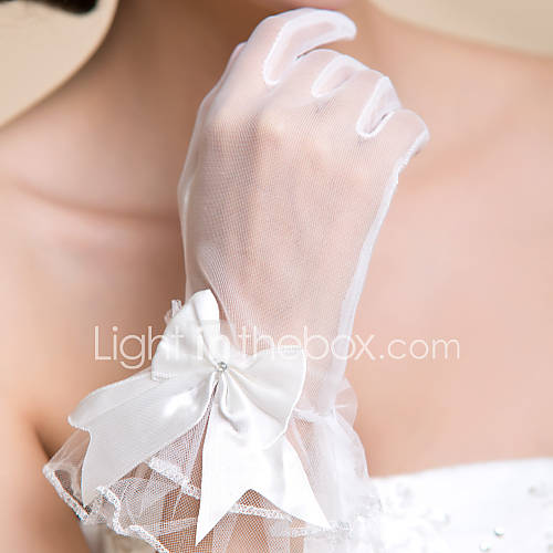 Lace/ Voile Fingertips Wrist Length Wedding Gloves