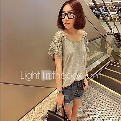 Womens Lace Short Sleeve Loose Casual T Shirt