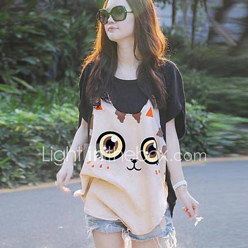 Women Bat Pattern Round Collar T Shirt