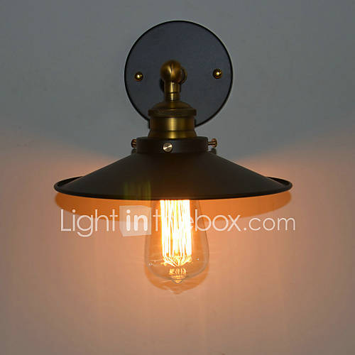 60W Minimalist Rustic Wall Light with Black Metal Shade