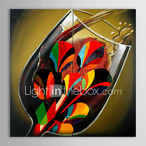 Hand Painted Oil Painting Still Life Wine Glass Set of 2 with Stretched Frame 1307 SL0361