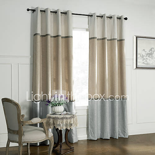 (One Pair) Retro Minimalist Cold Colors Pattern Room Darkening Curtain