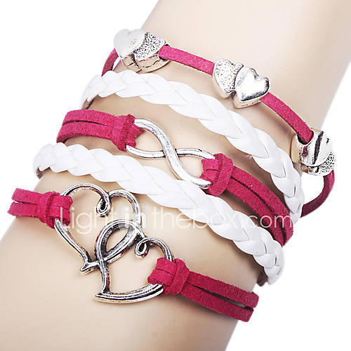 Alloy Charms Infinity Love Double Heart Multi Strand leather bracelets