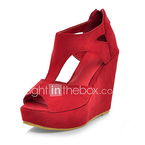 Suede Womens Wedge Heel T Strap Wedges Sandals Shoes(More Colors)