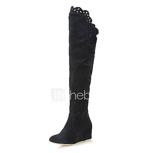 Suede Upper Low Heel Over The Knee Boots With Stitching Lace Honeymoon Shoes More Colors Available