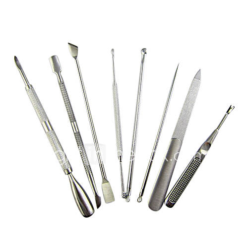 8PCS Nail Art Stainless Steel Nipper Pusher Cutter Kit Manicure Set for False Nail Tips Acrylic