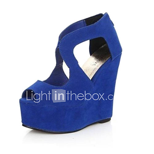 Suede Womens Wedge Heel Peep Toe Platform Sandals Shoes (More Colors)