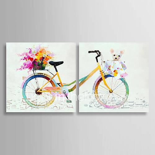 Oil Painting Still Life Colorful Bike with Stretched Frame Set of 2 ...