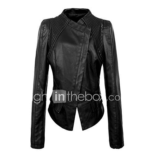 Women's Round Collar PU Leather Jacket 1603861 2016 – $62.99