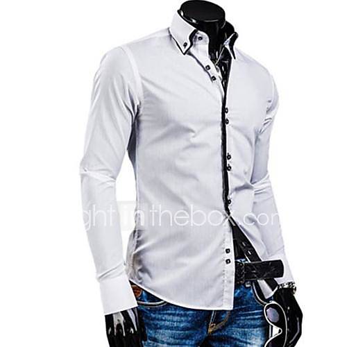 Men's White/Black/Blue Casual Stand Collar Slim Shirt 1621165 2017 – $7.99