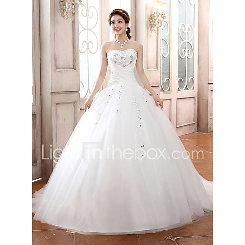 Ball Gown Wedding Dress Court Train Strapless Tulle with Appliques ...
