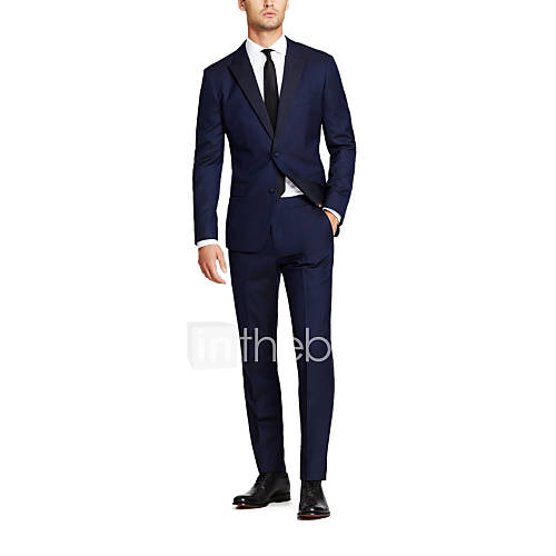 Dark Blue Solid Tailored Fit Tuxedos In Cashmere&Wool Two-Piece 2701361 ...