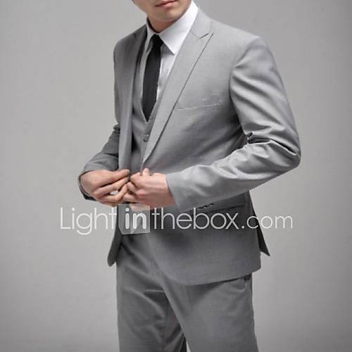 Men's Formal Wedding Gray Suit (Blazer And Pants) One Button Gray Slim ...