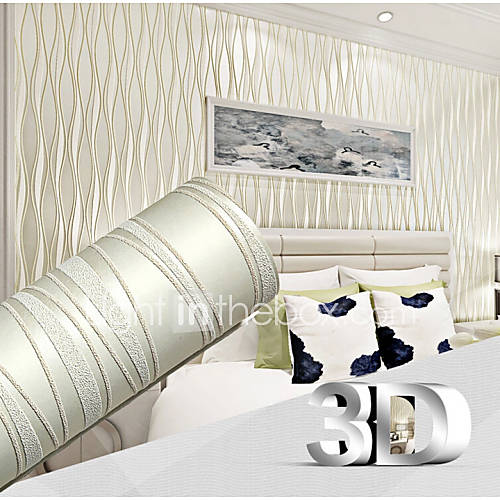Contemporary 3D Wallpaper Stripe 0.53m*10m Wall Covering Non-woven ...