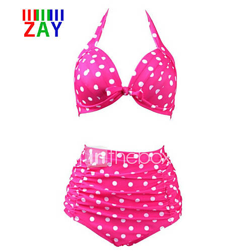 ZAY Women's Sexy Push-up High Waist Dot Print Halter Bikinis Set ...