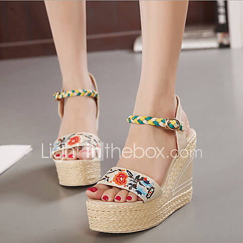 Women's Shoes Leather Wedge Heel Wedges Sandals Casual Black/Beige ...