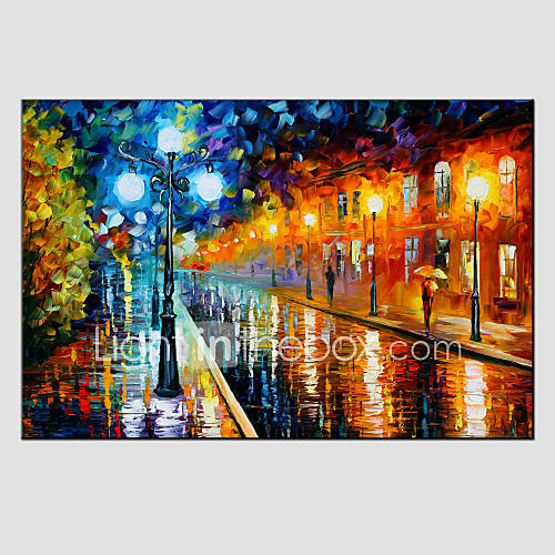 Oil Paintings Modern Landscape Rainy Street Canvas Material With Wooden ...