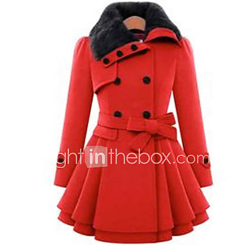 Women's Solid Red/Beige Coat , Vintage Long Sleeve Cotton Layered - USD ...