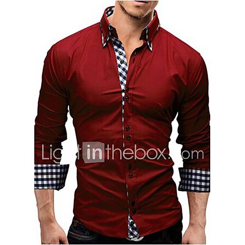 Men's Long Sleeve Shirt,Polyester Casual / Work / Formal Plaids / Solid ...