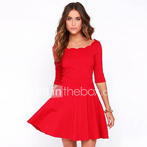 Women's Lace Collar Solid Slim Dress , Party ½ Length Sleeve 4601578 ...