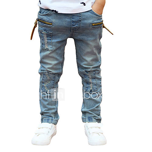 New Children Boys Denim Pants Ripped Patches Elastic Waist Kids Casual ...