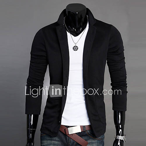 Men's Solid Casual / Work Blazer,Cotton Long Sleeve Black / Gray ...