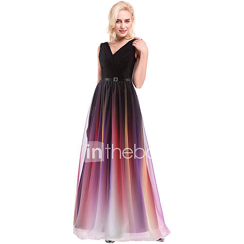 Prom / Formal Evening Dress Ball Gown V-neck Floor-length Chiffon ...