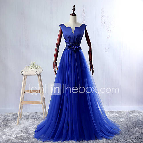 Formal Evening Dress Ball Gown V-neck Floor-length Lace / Satin / Tulle ...